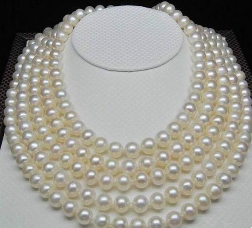 Gorgeous 8-9mm Natural South Sea White Pearl Necklace 55inch 14k Gold Clasp