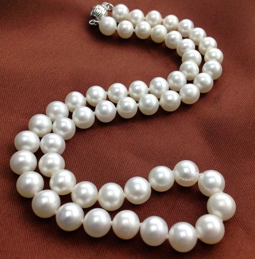 AAA 8-9mm round south sea white pearl necklace 18inch 925 silver clasp