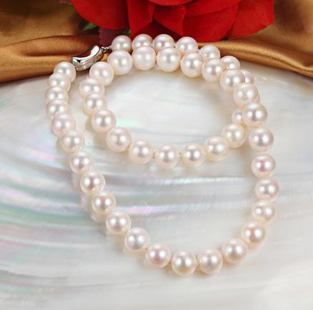 Gorgeous 9-10mm south sea white pearl necklace 18inch 925 silver clasp