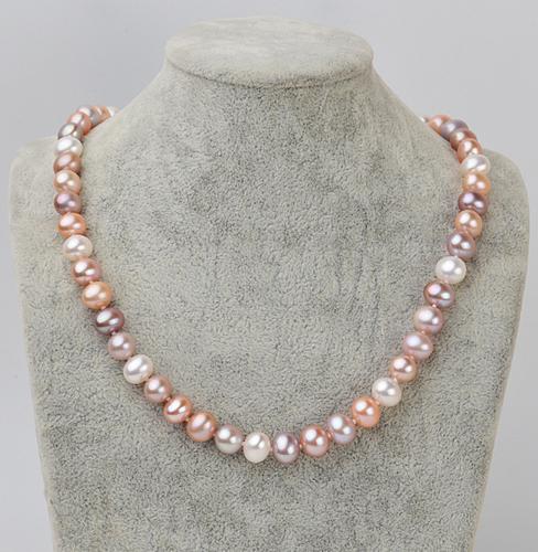 Hot sell Di Lian pearl 9-10mm white pink purple natural pearl necklace 17 inch 925 silver clasp