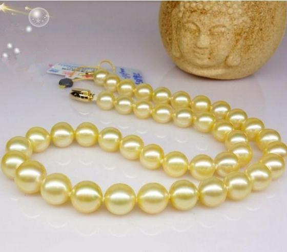 Noble Natural 9-10mm South Seas Gold Pearl Necklace 18inch 14k Gold Clasp