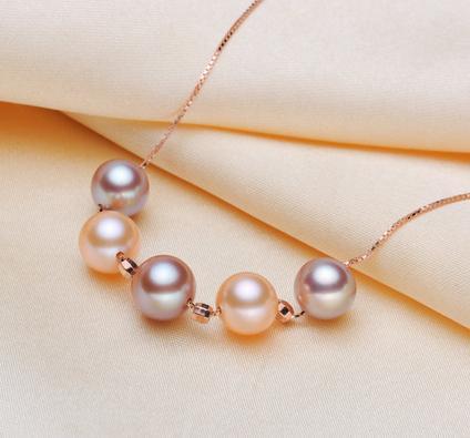 Gorgeous 8-9mm pink purple Mixed color natural pearl necklace 18 inch Rose Gold clasp