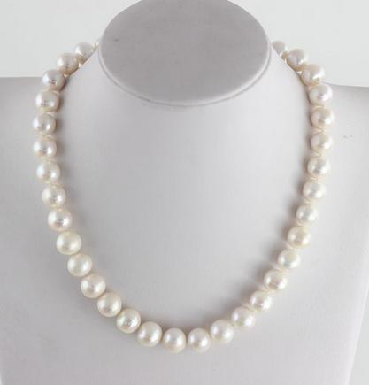 Hot sell Qili pearl 11-12mm white natural pearl necklace 17 inch 925 silver clasp