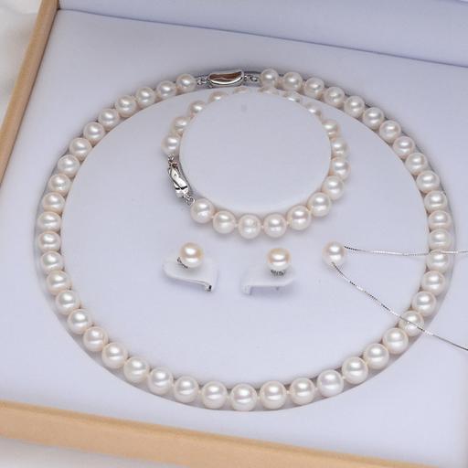 Gorgeous 9-10mm south sea white natural pearl necklace 18 inch 925 silver clasp free bracelet earrings