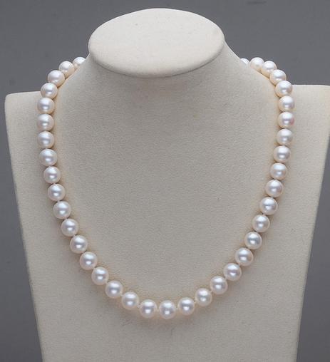 Hot sell Qili pearl 9-10mm white natural pearl necklace 17 inch 925 silver clasp