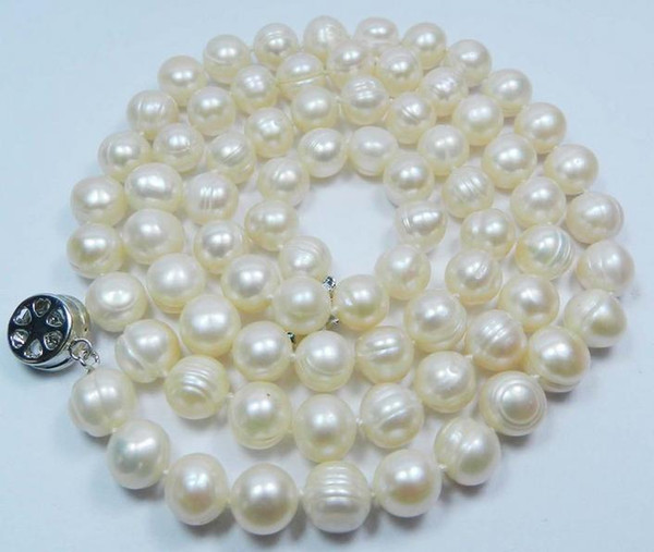 Noblest Natural 8-9mm white Baroque Akoya Pearl Necklace 18 inch 925 silver clasp