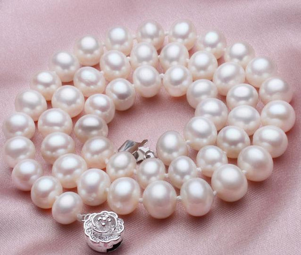 Charming 8-9mm genuine white AKoya pearl necklace 18inch 925 silver clasp