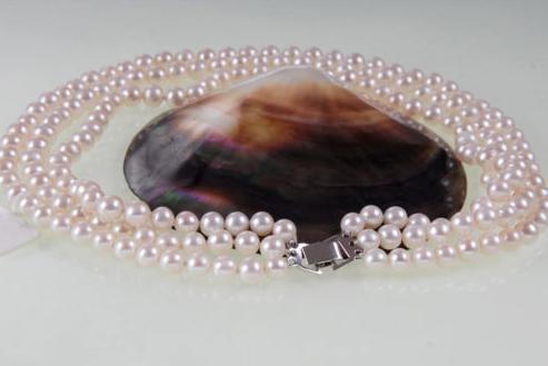 AAA 3 row 7-8MM White Natural Pearl NeckLace 17-19 inch 925 silver clasp