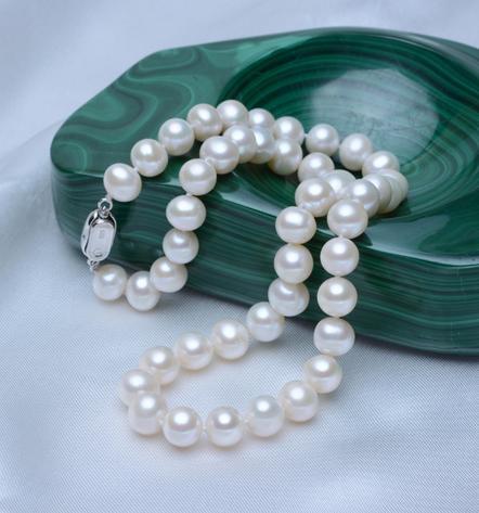 Hot sell Di Lian pearl 9-10mm white natural pearl necklace 17 inch 925 silver clasp