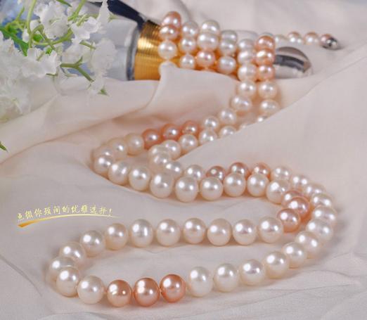 Gorgeous natural 8-9mm south seas white pink pearl necklace 40inch 925 silver clasp