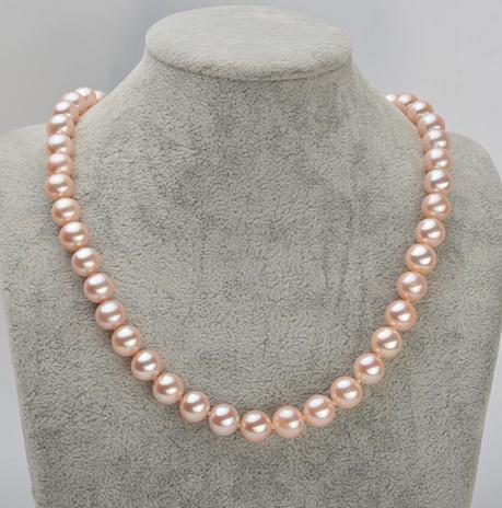 Hot sell Qili pearl 9-10mm pink natural pearl necklace 17 inch 925 silver clasp