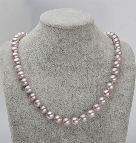 Hot sell Di Lian pearl 9-10mm purple natural pearl necklace 17 inch 925 silver clasp