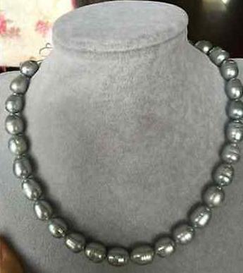 Noble natural 11-12m south seas baroque gray pearl necklace 18inch 14K gold clasp