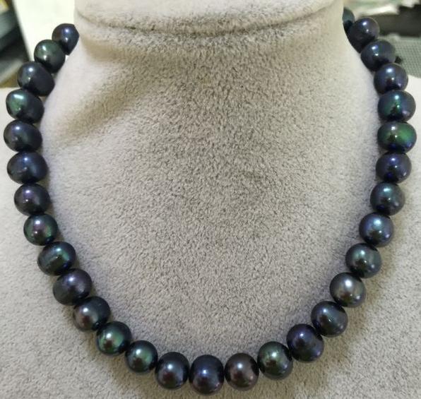 Gorgeous tahitian 12-13mm black pearl necklaces 18inch 14k gold clasp