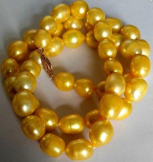 Perfect 11-12mm south seas gold pearl necklace 22inch 14K gold clasp