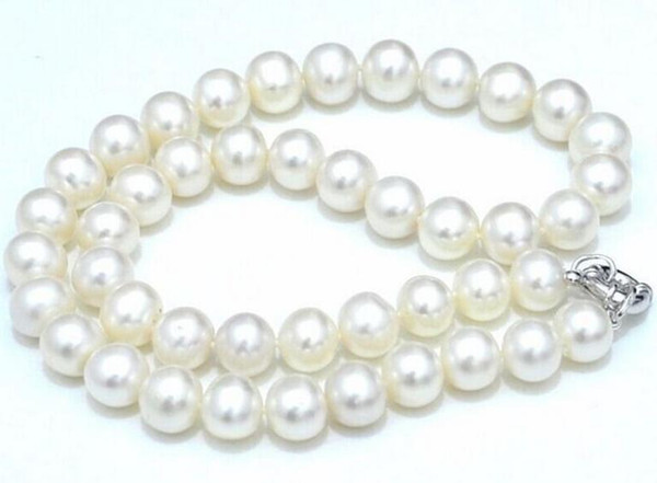 Beautiful 9-10mm natural white south seas pearl necklace 18inch 925 silver clasp