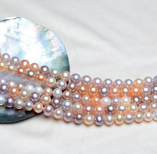 Hot sell Qili pearl 9-10mm white pink purple natural pearl necklace 17 inch 925 silver clasp