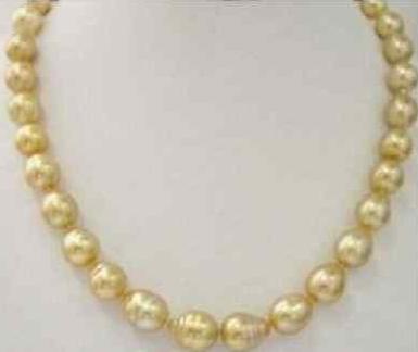 Charming 9-10mm natural south seas baroque gold pearl necklace 18inch 14k gold clasp