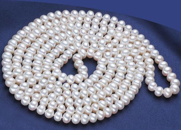 Noble natural 8-9mm south seas white pearl necklace 38inch 925 silver clasp