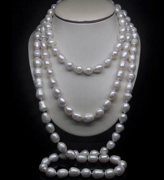 Noble 10-11mm natural south seas white pearl necklace 52inch 14k gold clasp