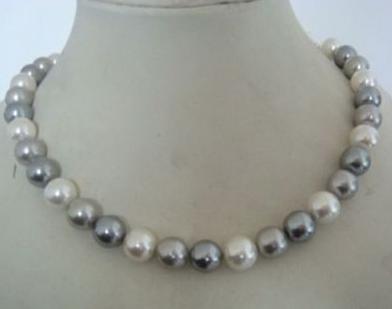 Charming 9-10mm tahitian gray white pearl necklace 18inch 14k gold clasp