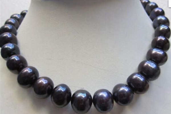 Noble 12-13mm Natural south seas black pearl necklace18inch 14K gold clasp