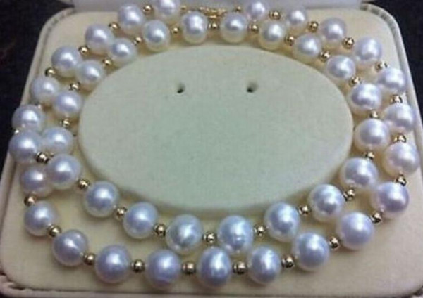 Noble natural 9-10mm south seas white pearl necklace 25inch 14K gold clasp