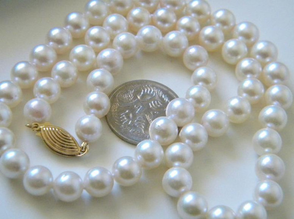 Charming 9-10mm south sea white pearl necklace 20inch 14k gold clasp