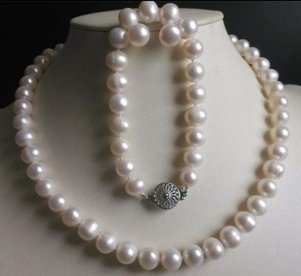 Gorgeous 9-10mm natural south seas white pearl necklace 18 inch 925 silver clasp free bracelet earrings