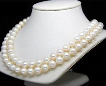 Charming double strands 8-9mm natural Akoya white pearl necklace 18-19inch 14k gold clasp