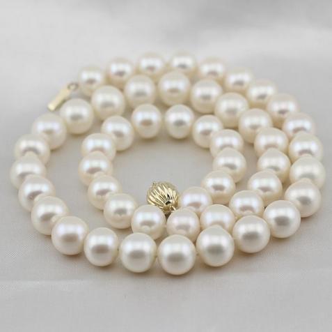 Hot sell Qili pearl 10-11mm white natural pearl necklace 17 inch 14k gold clasp