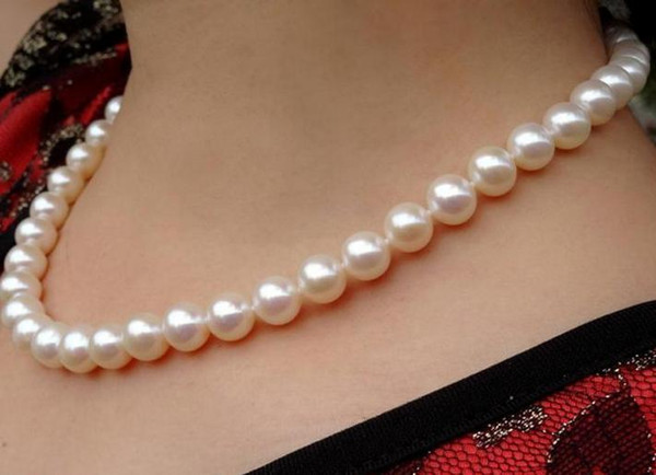 Noble natural 8-9mm white AKoya pearl necklace 18inch 14k gold clasp