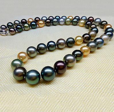 Gorgeous Natural 9-10mm south seas multicolor pearl necklace 18inch 925 silver clasp