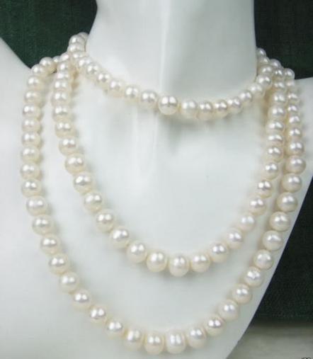 Gorgeous natural Akoya 7-8mm white pearl necklace 50inch 925 silver clasp