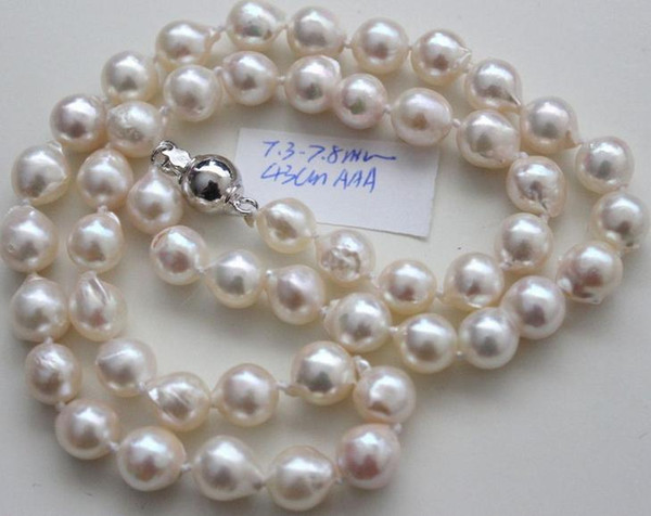 Charming 10-11mm natural south seas white pearl necklace 20inch 925 silver clasp