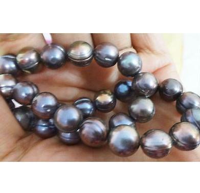 Gorgeous 11-12mm natural south seas baroque black pearl necklace 18inch 925 silver clasp