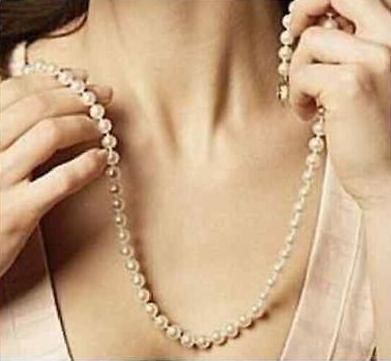 Charming 8-9mm south sea white pearl necklace 19 inch 14K gold clasp