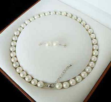 Noble 8-9mm natural south seas white pearl necklace 18inch 925 silver clasp free earrings