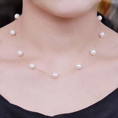 Charming 8-9mm natural white south seas pearl necklace 18inch 14K gold clasp