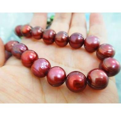 HUGE 18 INCH 11-12MM NATURAL SOUTH SEA GENUINE RED CHOCOLATE pearl necklace 14K GOLD CLASP