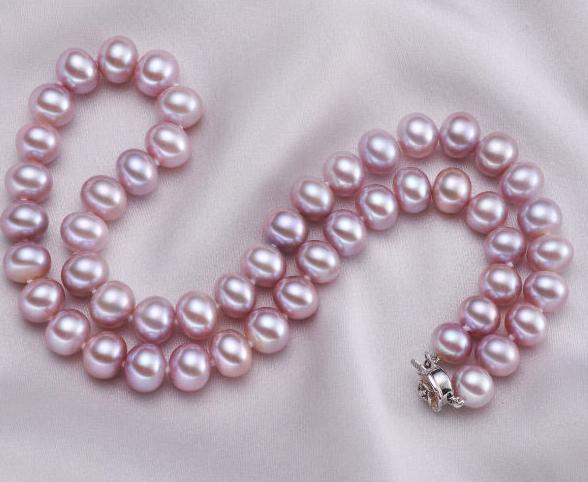 Gorgeous Natural 10-11mm purple Pearl necklace 18inch 925 silver clasp