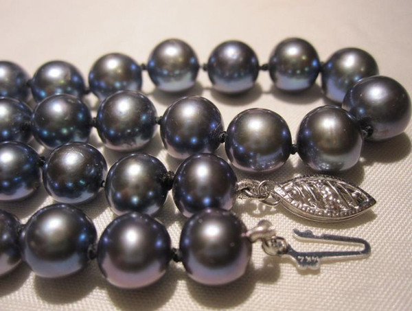 Noble natural 10-11mm south seas black pearl necklace 18inch 925 silver clasp