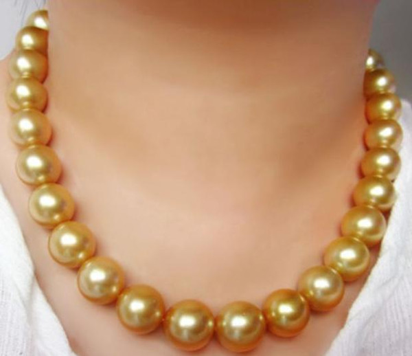 Gorgeous 10-11mm south seas gold pearl necklace 18inch 14k gold clasp