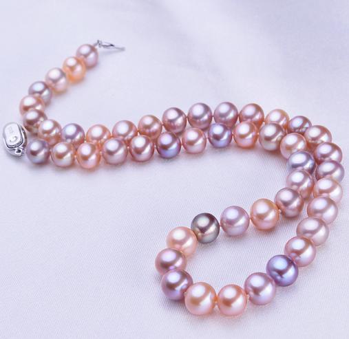 Hot sell Di Lian pearl 9-10mm pink purple natural pearl necklace 17 inch 925 silver clasp XL147-4910