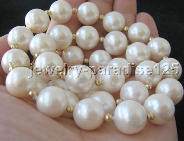 Noble 10-11mm natural south seas white pearl necklace 18inch 14k gold clasp