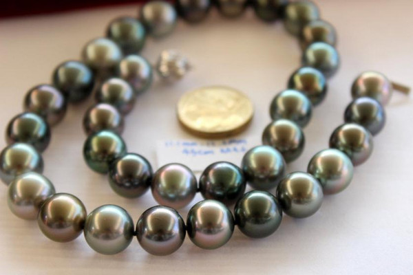 Charming 10-11mm natural tahitian peacock green pearl necklaces 18inch 925 silver clasp