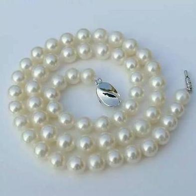 AAA 9-10mm natural white pearl necklace 18inch 925 silver clasp