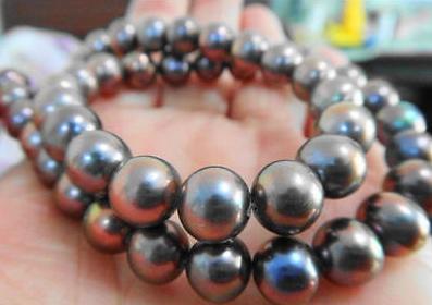 Gorgeous 9-10mm natural south seas black red pearl necklace 17.5 inch 925 silver clasp