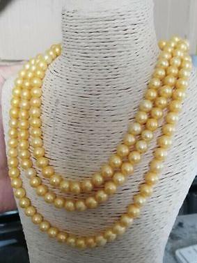 Gorgeous triple strands 8-9mm south sea gold pearl necklace 18-20inch 14k gold