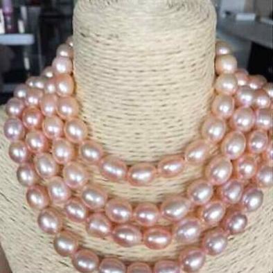 Gorgeous natural oval 11-12mm south seas gold pink pearl necklaces 50inch 14k gold clasp